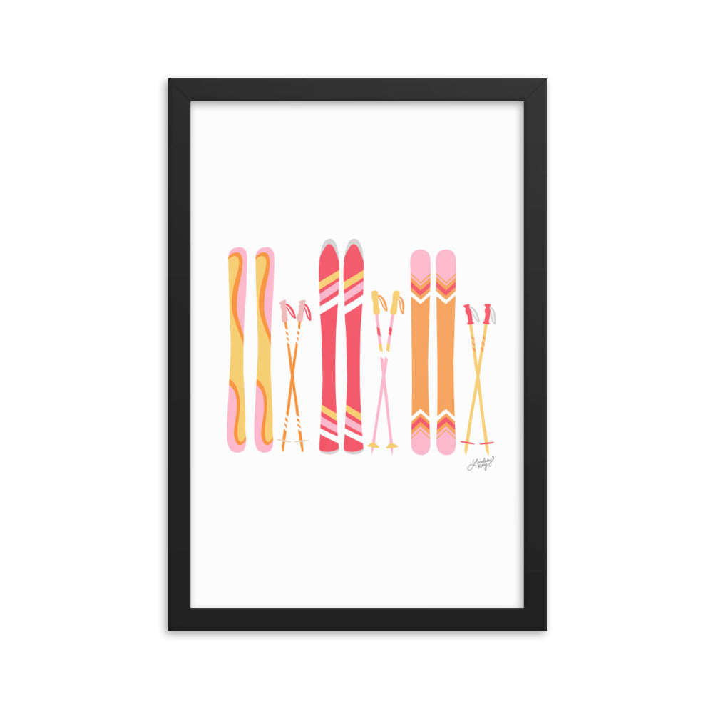 Ilustración de esquí (paleta cálida) - Lámina enmarcada